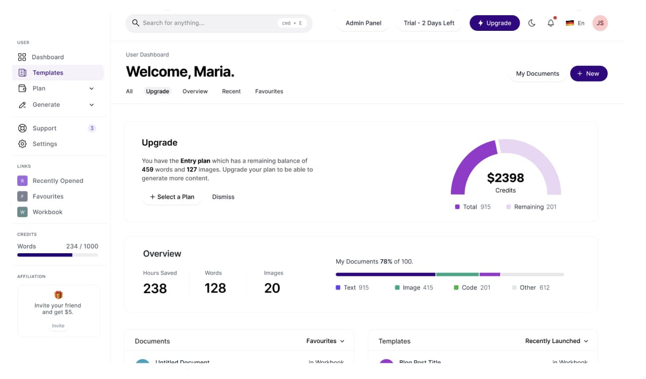 MagicAI Dashboard Mockup